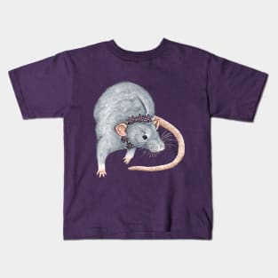 Grey Rat with Flower Headband Kids T-Shirt